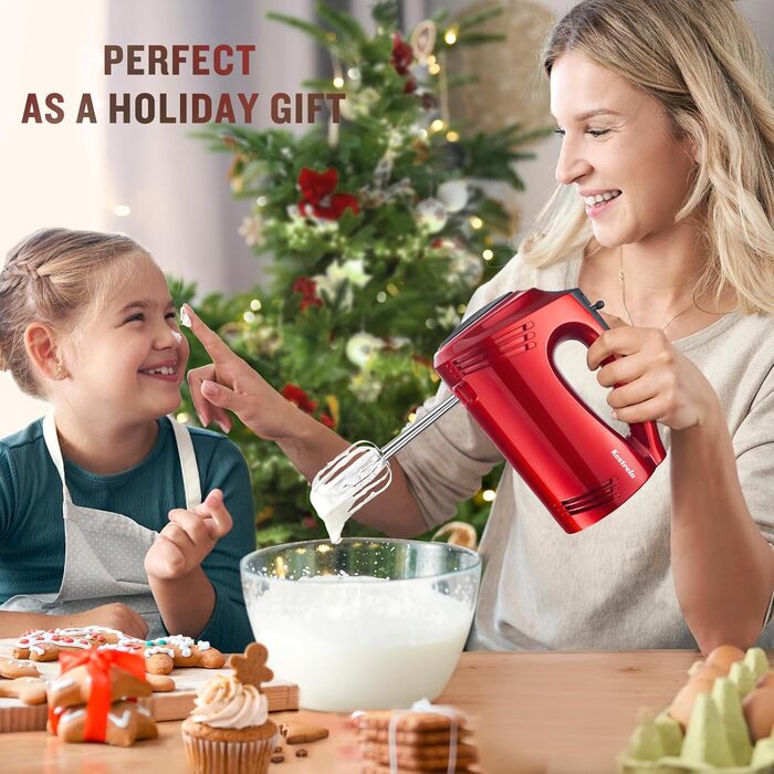 Електричний ручний міксер Kestreln з плоским дном, для випічки, з гачками для тіста, червоний