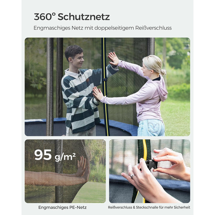 Батут SONGMICS вуличний Ø183/244/305/366/427 см, дитячий садовий батут з захисним покриттям, сіткою, драбиною та м'якими стійками (183 см, Синій)