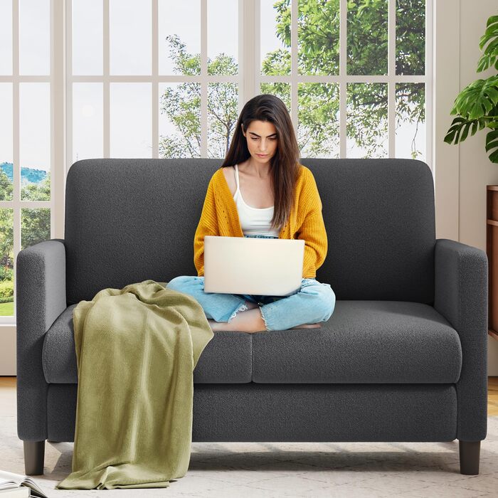 Двомісний диванчик для підліткової кімнати, компактний диван з масиву дерева, сірий колір, 130 см