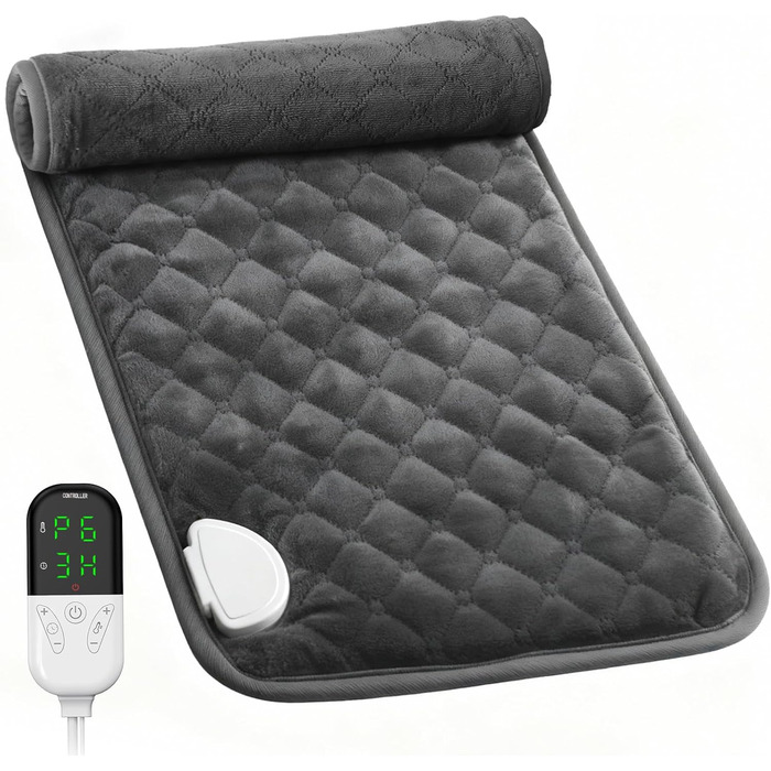 Електричний нагрівальний килимок XXXL (80x60 см) з автовимкненням, 6 температурних режимів, 4 таймери, для спини, плечей, живота, ніг, швидкий нагрів, можна прати в машині