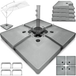 Сонцезахисний стійка Tillvex® 90 літрів / 120 кг – 4 частини для парасольки, з металевим з'єднувачем | Заповнюється водою або піском | Стійка для парасольки Tillvex® вологостійка (Сірий)