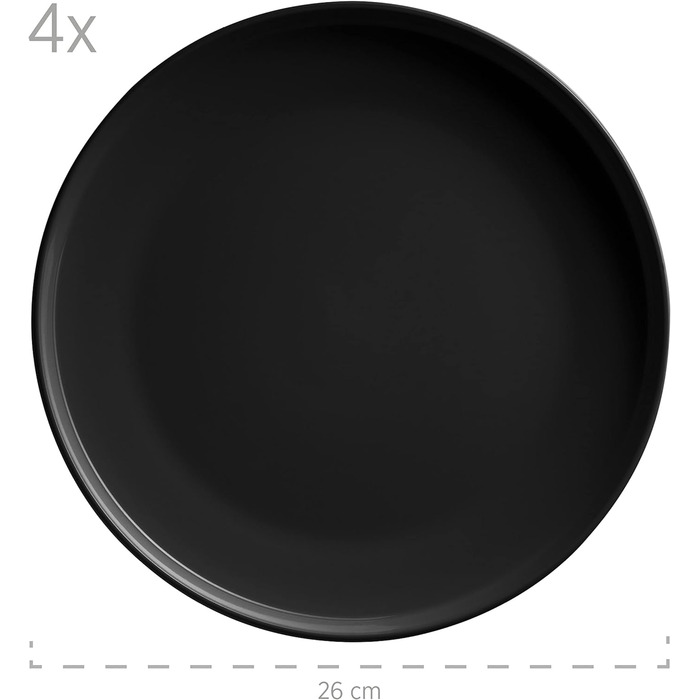 Набір посуду на 4 персони в сучасному скандинавському дизайні, керамічний комбінований набір із керамограніту з 16 предметів (чорний)