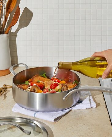 Сковорода GreenPan X Food 52 Five-Two Essentials з нержавіючої сталі Tri-Ply 4QT з кришкою, без PFAS, Multi-Clad, для індукційних плит, можна мити в посудомийній машині, термостійка, срібна