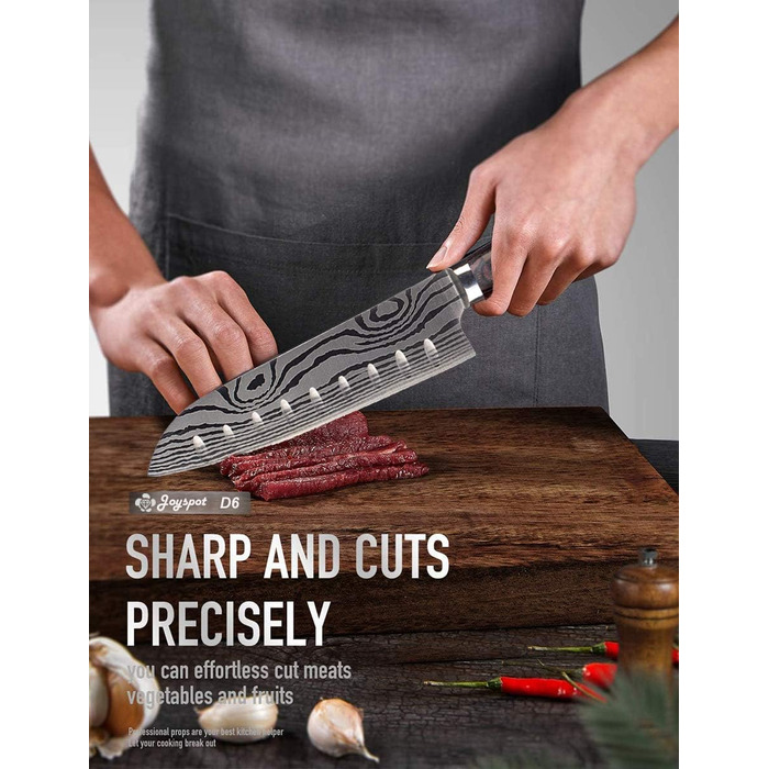 Японський ніж Joyspot Santoku, 18 см, професійний, з нержавіючої сталі, ергономічна ручка, для кухні