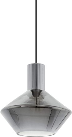 Підвісний світильник EGLO Ponzano, підвісний світильник на 1 полум'я сучасний, підвісний світильник з металу та пропареного скла з нікелю-Nero, чорний-прозорий, лампа для обіднього столу, світильник для вітальні підвісний з цоколем E27 підвісний світильни