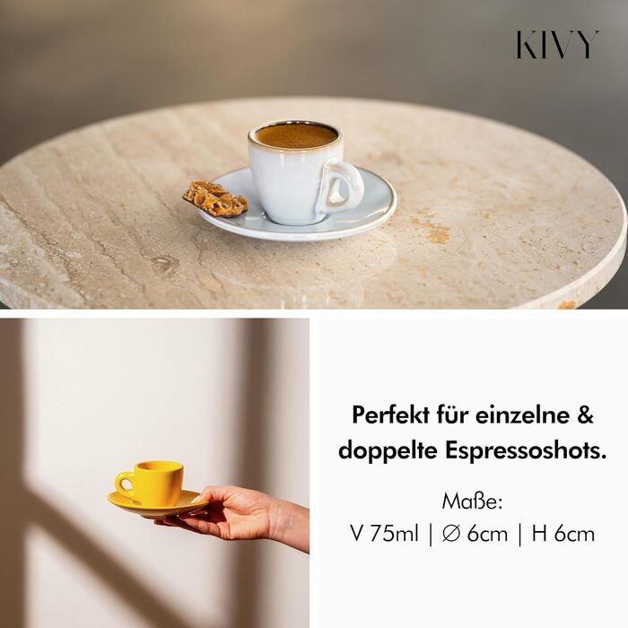 Набір кавових чашок капучіно KIVY Cappuccino Tassen Set (4 шт., 240 мл) з підставкою, ручної роботи, зелений, для еспресо (75 мл)
