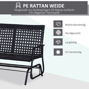 Outsunny Swing Bench Garden Swing 2-місна з поліротангом, стильна садова лавка для відпочинку на свіжому повітрі