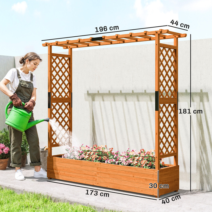 Підвищене грядка з опорою для ліан та дахом, для квітів, фруктів, овочів та трав, 196 x 44 x 181 см, дерево, помаранчевий