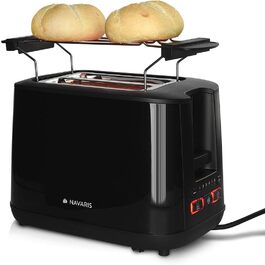 Тостер Navaris з подвійним отвором і насадкою для булочок - 2 дуже великі слоти для тостів - 6 рівнів - Автоматичне центрування хліба - 1000 Вт - чорний