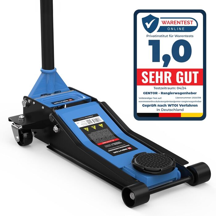 Гідравлічний домкрат 3T низькопрофільний 75-505мм з гумовими накладками для легкових авто та SUV – професійний, на колесах 360° (блакитний)