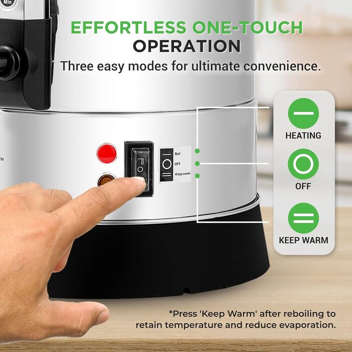 NutriChef Електричний Консервний Автомат та Дозатор Гарячої Води 13л – Нержавіюча Сталь з Безпечним Кришкою та Краном Без Підтікання | Функція Підтримки Теплоти для Глінтвейну, Чай, Кава | Для Професійного та Особистого Використання | 1100W Компактний При