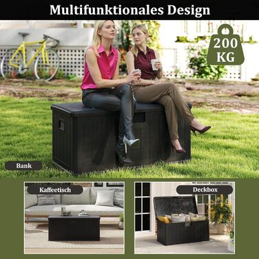 Ящик для зберігання садовий COSTWAY 378 л, водонепроникний, з замком, для подушок та інструментів, чорний