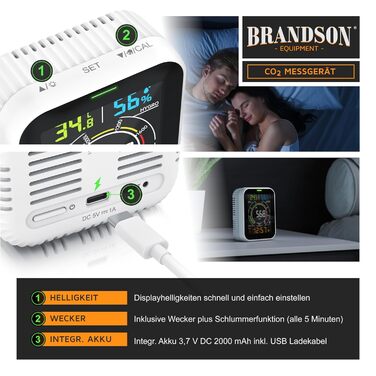 Вимірювач CO2 WiFi Brandson - Моніторинг якості повітря, датчик CO2, Tuya Smart Home, температура, вологість