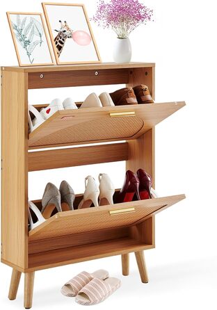 Вузька шафа для взуття VEVOR, полиця для взуття з дерева, 600 x 168 x 877 мм, з 2 відкидними дверцятами та верхньою полицею для зберігання, 36,28 кг, для прихожого, масивне дерево