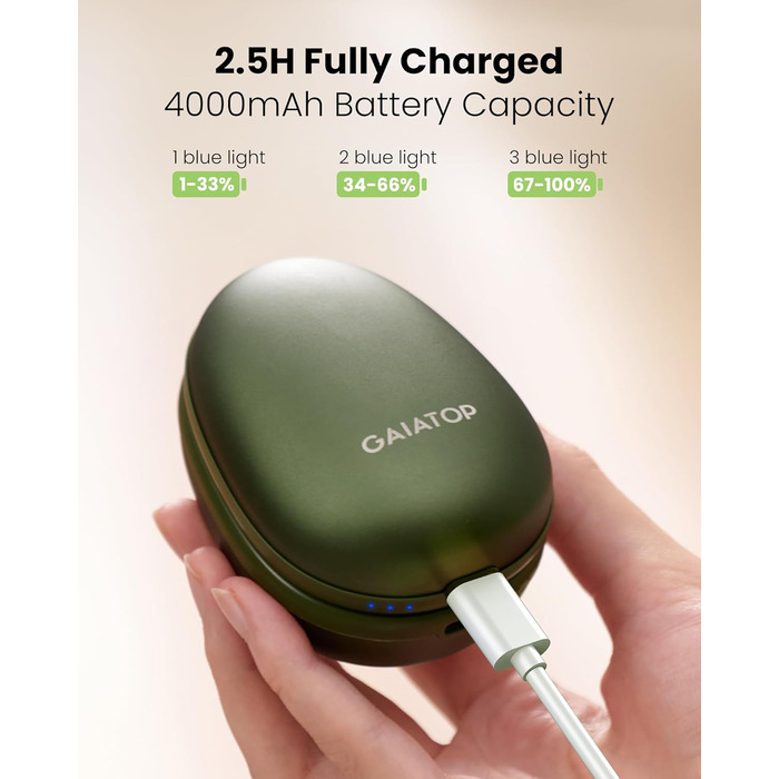 Електричні грілки для рук Gaiatop (2 шт), з магнітною фіксацією, 3 режими нагріву, швидкий нагрів, портативні, багаторазові, для активного відпочинку та подарунків