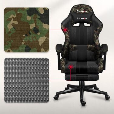 Ігрове крісло Huzaro Force 4.7 Grau Mesh - комфорт та підтримка для геймерів | Крісло для офісу та роботи | Максимальне навантаження 140 кг | Регульовані підлокітники, подушки для шиї та попереку, підніжка | Сітчаста тканина камуфляжного дизайну