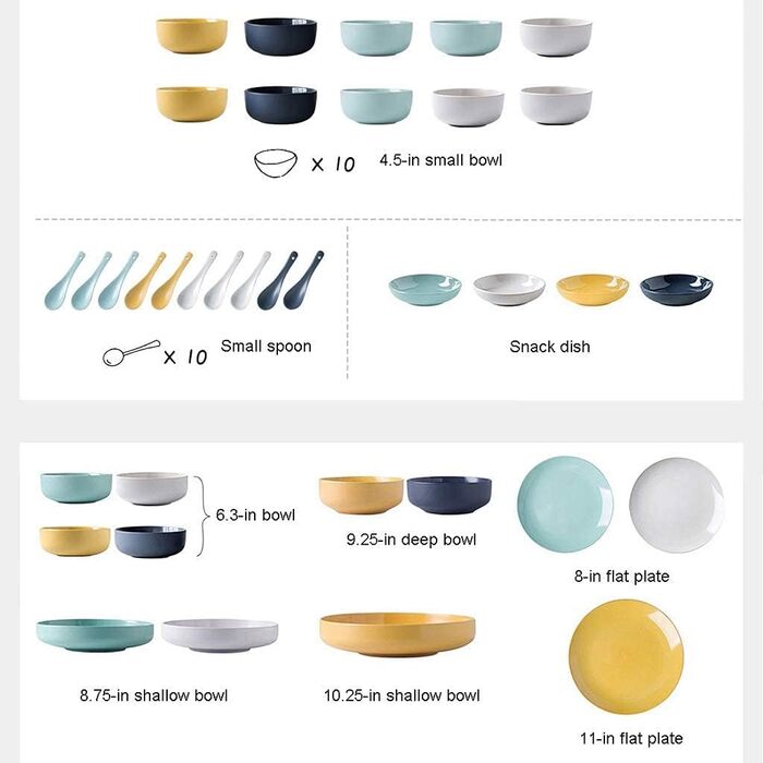 Набір посуду, Набори керамічного посуду, Набори керамічного посуду, Миска/Тарілка/Ложка Набір посуду в кольорі макарон, комбінований набір посуду в скандинавському мінімалістичному стилі, упаковка в коробці