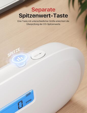 Детектор чадного газу X-Sense, сертифікований TÜV Rheinland, датчик на 10 років, з змінною батареєю та цифровим дисплеєм, кнопка тестування, автономний, білий