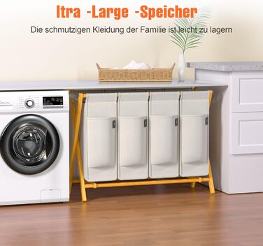 Кошик для білизни AdelDream з 3 відділеннями, 150л, бамбук, сортувальник, сірий