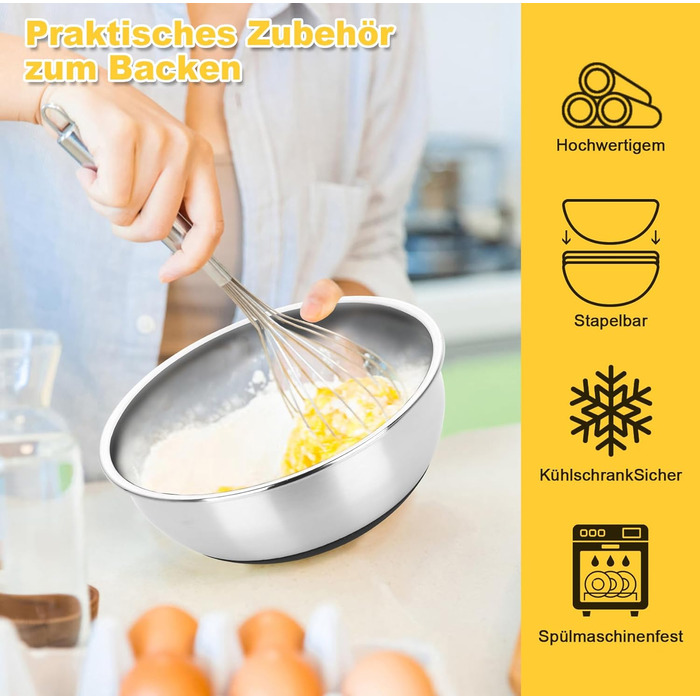 Набір мисок з нержавіючої сталі, 7 шт. з кришкою, тертки, для випічки та зберігання, складна конструкція, миюча в посудомийній машині (0,63/1/1,5/2/3/4/5 QT)