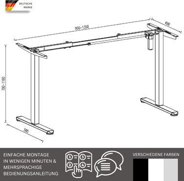 Електричний регульований стіл Albatros UP30, срібний | Металеве підстав'я, ніжки, опори для столу | Підходить для робочих місць середньої ширини