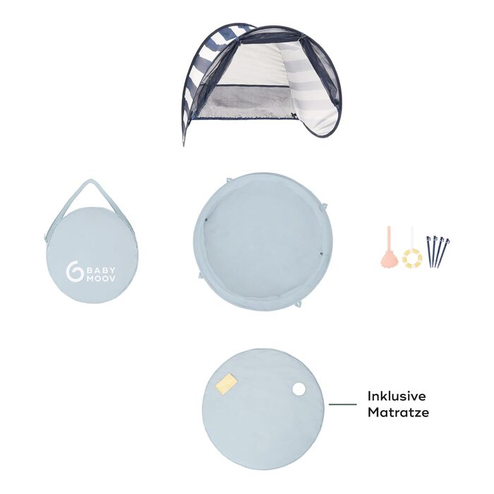 Дитячий намет Babymoov Strandmuschel 3-in-1 Aquani Marinière: матрац для плавання, басейн та ліжко для подорожей з UV-захистом SPF 50