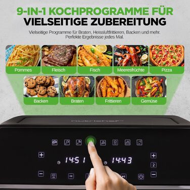 Фритюрниця NutriChef 8.3L з 2 відсіками, з подвійним нагріванням, з оглядовим вікном, 9 програм, до 360°C, антипригарне покриття, для смаження без олії, компактна та безпечна