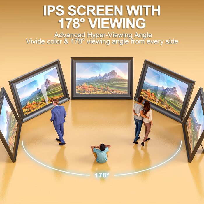 Цифровий фоторамка OBVHNUA 10.1' з 128 ГБ пам'яті, без Wi-Fi, IPS-дисплей 1280*800, відтворення фото, музики, відео, календар, USB/SD, настінний монтаж