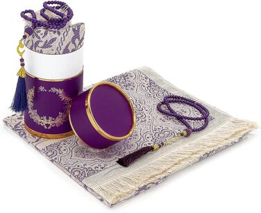 Іхван онлайн мусульманський молитовний килимок і розарій з елегантним дизайном циліндрична подарункова коробка / Джанамаз саджада / набір ісламських подарунків / молитовний килимок, тканина з тафти, (фіолетовий)