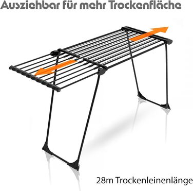 Розсувна сушарка для білизни BigDean Jumbo чорна, довжина стрічок 28м, посилені льон-троси