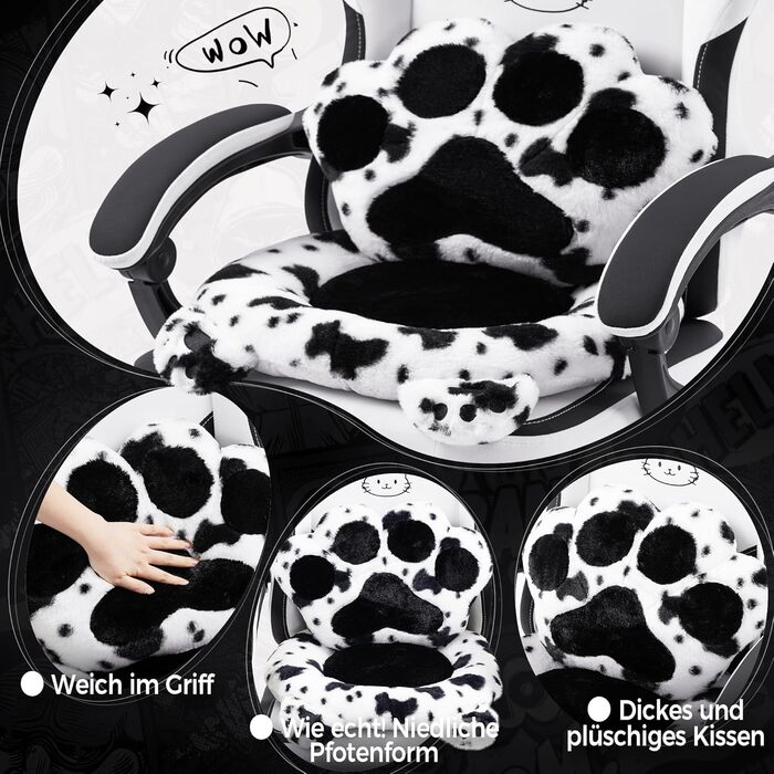 Ігровий крісло Dowinx з підніжкою, ергономічний геймерський крісло для ПК, комфортний крісло для дорослих, рожево-білий (чорно-білий)