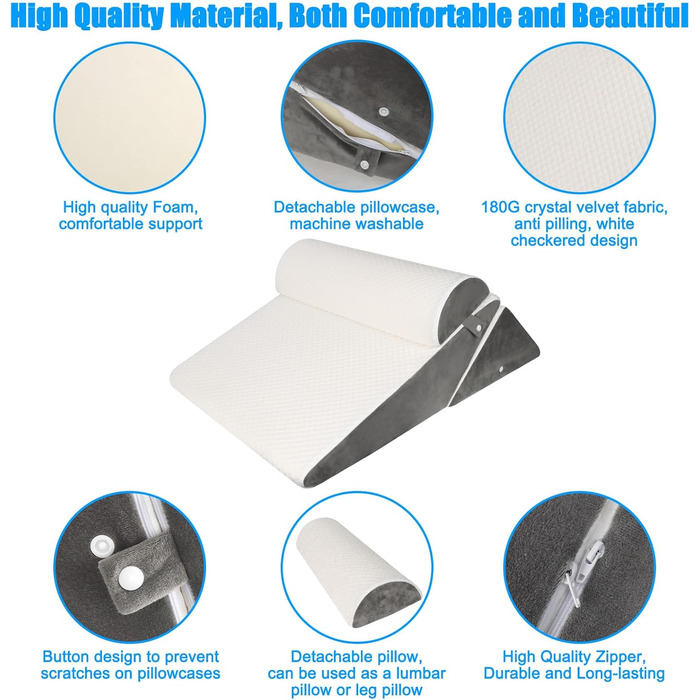 Регульована кліновидна подушка для ліжка та дивана, ортопедична подушка від рефлюксу та хропіння, підтримка спини та ніг, пінополіуретан