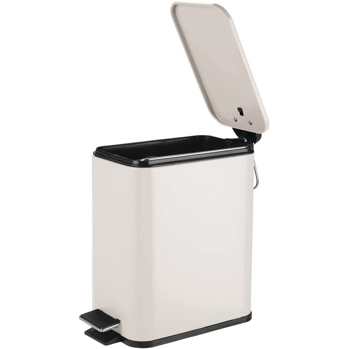 Прямокутна кошик для сміття MDESIGN-кошик для сміття об'ємом 5 л з нержавіючої сталі з педаллю, кришкою і пластиковою вставкою-елегантне косметичне відро або кошик для сміття для ванної, кухні та офісу- не зовсім білого кольору)