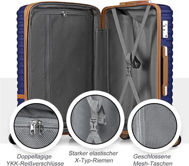 Набір валіз Joyway 6 шт. з твердим корпусом, beauty case, косметичка, 4 колеса, TSA-замок. Колір: темно-синій/коричневий