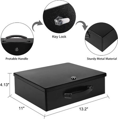 Вогнестійкий сейф для документів з ключовим замком, 33.5x28x10.5 см (Чорний)