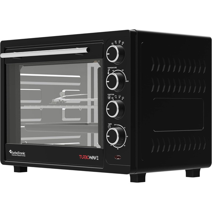 Міні-піч TurboTronic 35л з конвекцією, чорна, 1600W. 2 дека, таймер, піч для піци та гриль