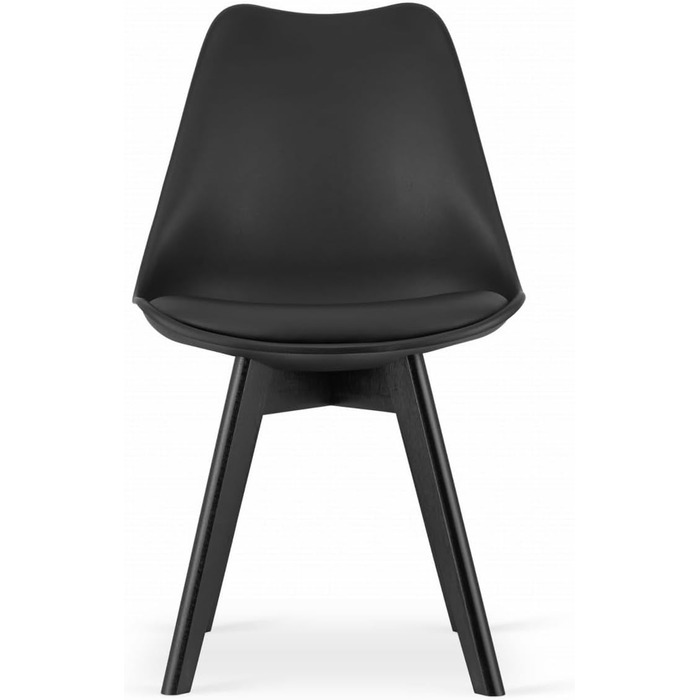 Набір з 4-х обідніх стільців чорного кольору – сучасні пластикові стільці з м'яким сидінням з екошкіри та поліпропіленовими ніжками, елегантний дизайн, комфортне сидіння