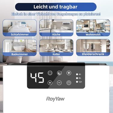 Електричний осушувач повітря 2700 мл з фільтром, тихий (28 дБ), з нічним режимом та 7 кольорами, білий