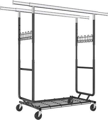 Стійка для одягу на колесах FAVOOOSTY, металева, мобільна, до 200 кг, чорна, 2 стійки