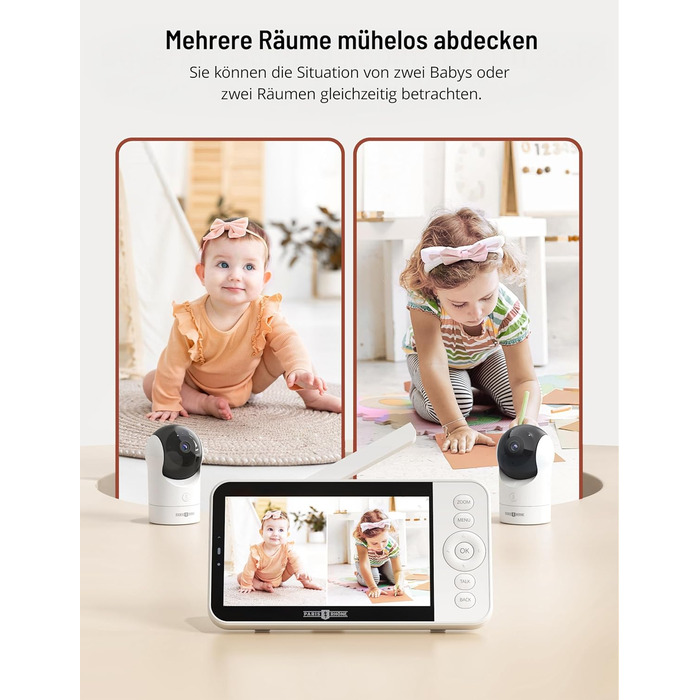 Відеоняня PARIS RHÔNE з 2 камерами, WiFi, 2K UHD, нічник, датчик руху/плачу, контроль температури та вологості, колискові