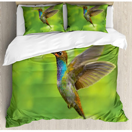 Набір підковдр колібрі для односпальних ліжок, барвистий птах на природі, захист від кліщів алергіків Підходить з наволочкою, 130 x 200 см - 70 x 50 см, Lime Green Multicolor 130 x 200 см - 70 x 50 см Лаймово-зелений багатобарвний
