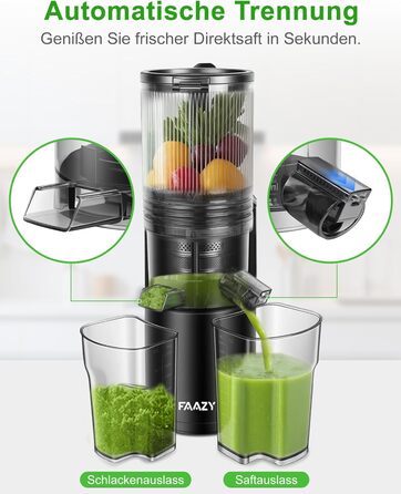 Електричний соковитискач для цілих овочів та фруктів, 130 мм, з широкою подачею, легкий у чищенні, чорний