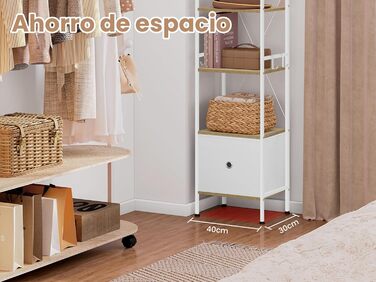 Стелаж WOLTU з 5 полицями та 2 висувними ящиками, 63x187x30 см, світлий дуб + білий