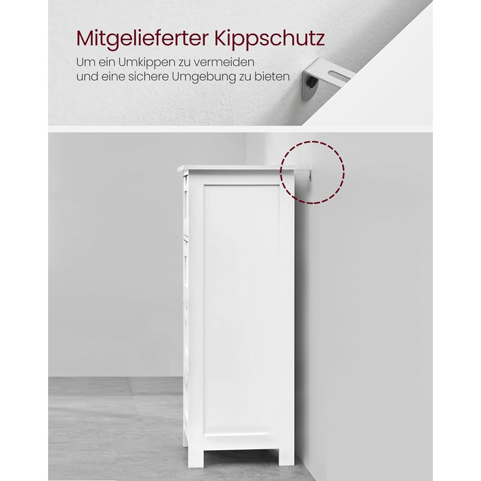 Шафка для ванної кімнати VASAGLE з 4 висувними ящиками, 30 x 30 x 82 см, білий колір, для ванної, вітальні, кухні