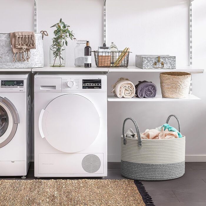 Кошик для постільної білизни 32L, плетені, бавовна, мотузка, складний, для дому (колір: коричневий, сірий 40 x 25 см)