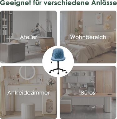 Офісне крісло YOUTASTE з принтом листя, ергономічне, регульоване по висоті з функцією гойдання, без підлокітників, шкіряне, для дому та офісу, блакитне