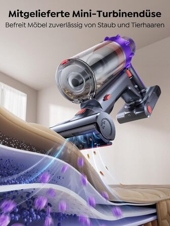 Акумуляторний пилосос SMOTURE 50000 Па, 65 хв роботи, з турбощіткою, для шерсті тварин, килимів, підлоги, авто - фіолетовий