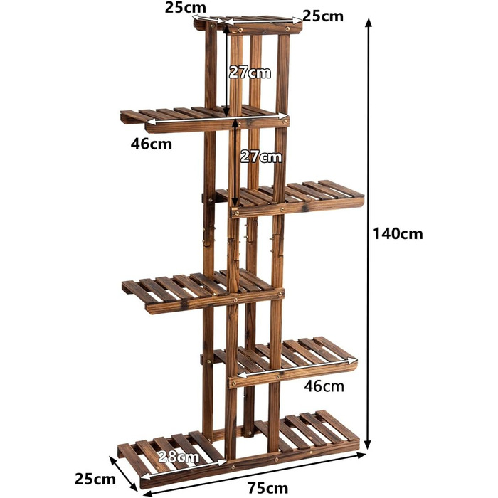 Полиця для рослин GOPLUS з дерева, 6 ярусів сходи для квітів, підставка для квітів для саду, балкона, патіо (75x25x140см)