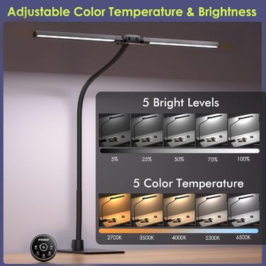 Настільна лампа для дітей з двома головками, захист для очей, 16W, 72см, денне світло, з пультом, регулювання яскравості, з шийкою 