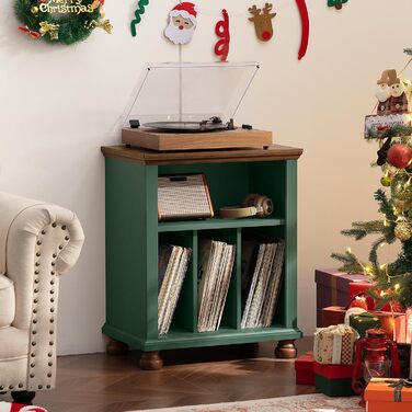 Стійка для програвача LELELINKY, полиця для платівок, місце для 200 платівок, дерев'яний стіл для програвача, полиця для платівок у вітальню, спальню, офіс (зелений)